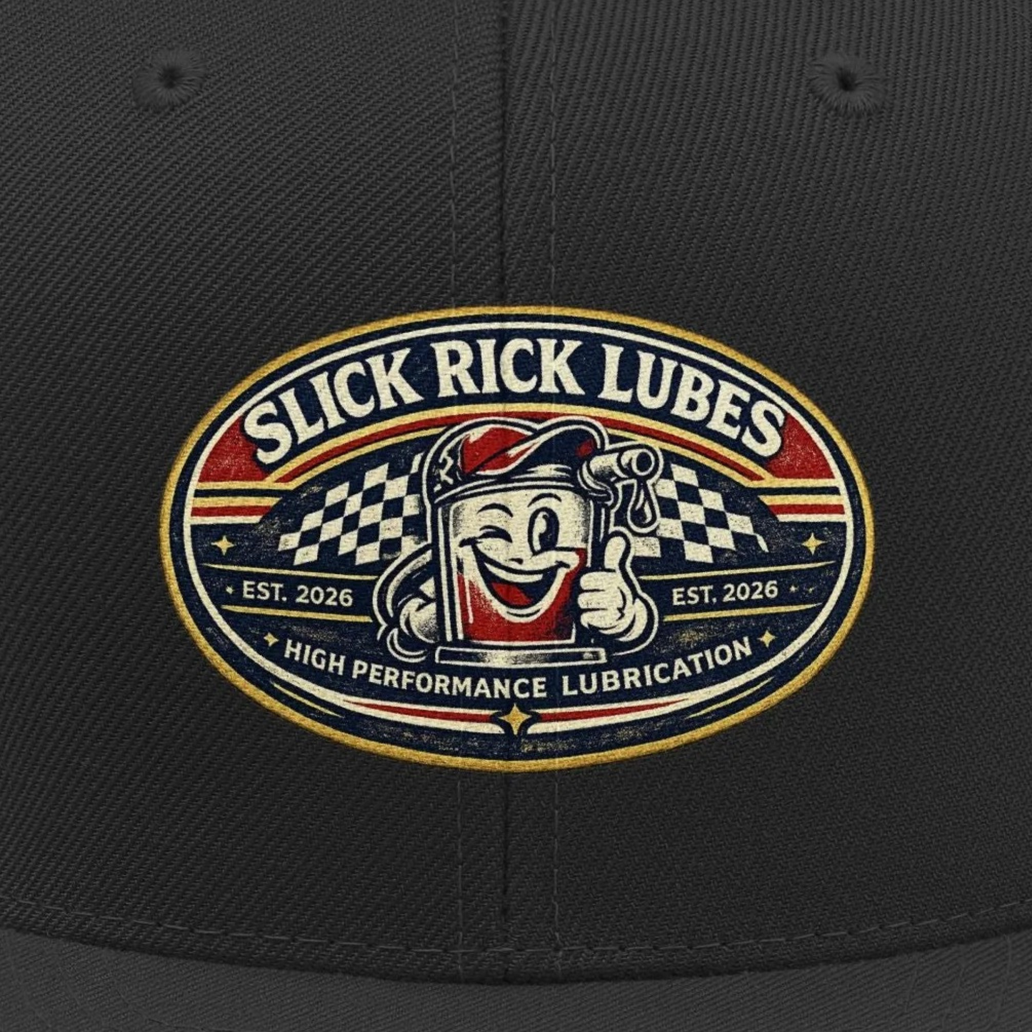 Slick Rick Lubes Snapback Hat — Drag Racing Logo Cap