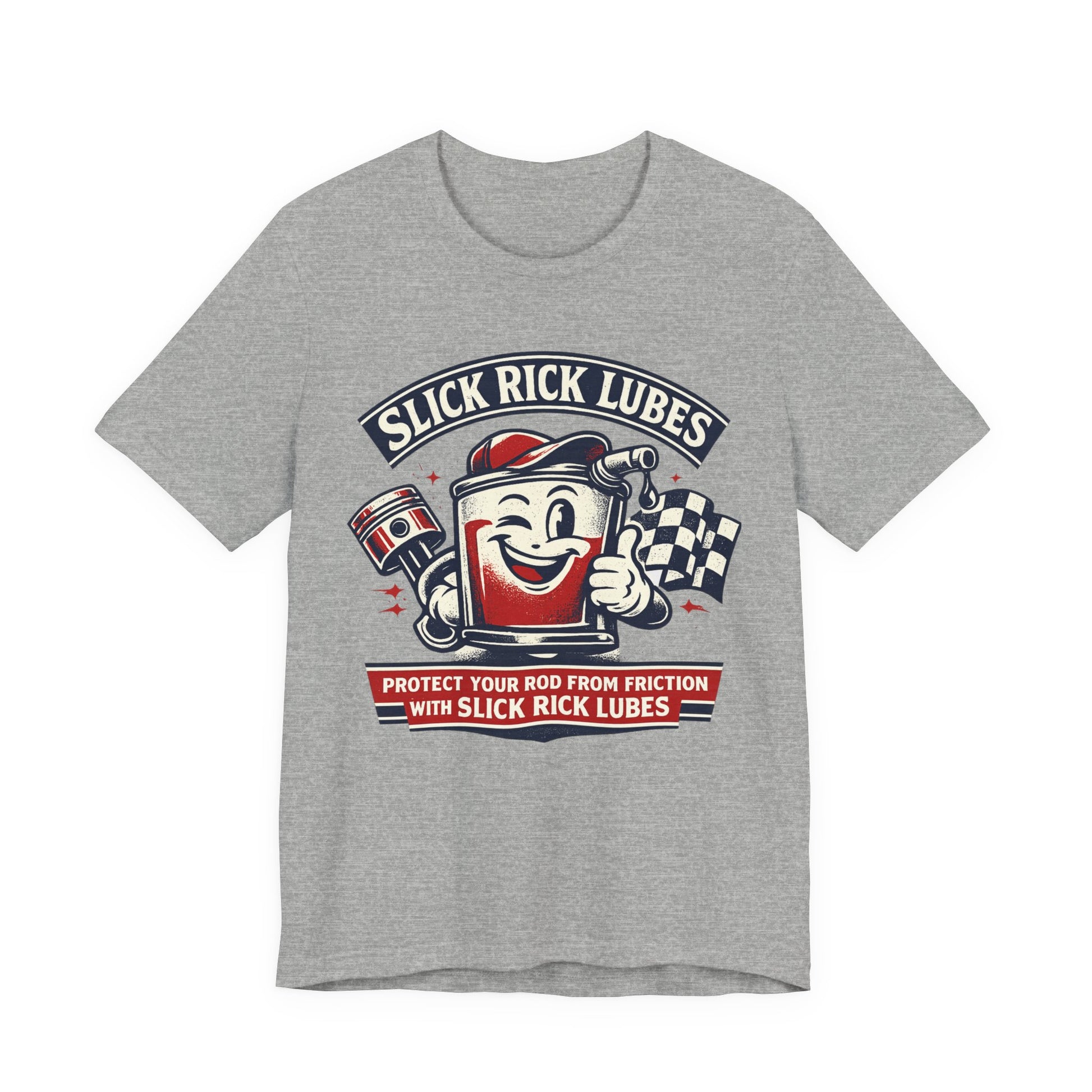 Slick Rick Lubes funny drag racing shirt front graphic on Bella Canvas 3001 tee