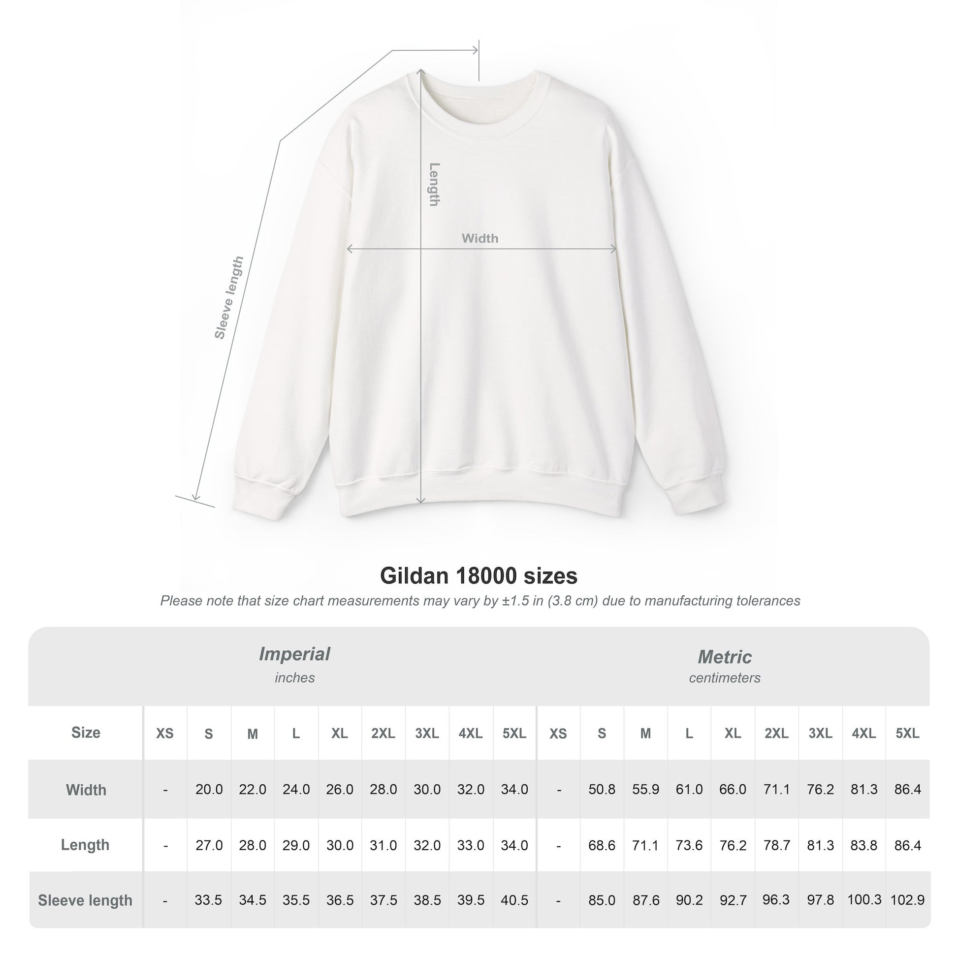 Gildan 18000 size chart