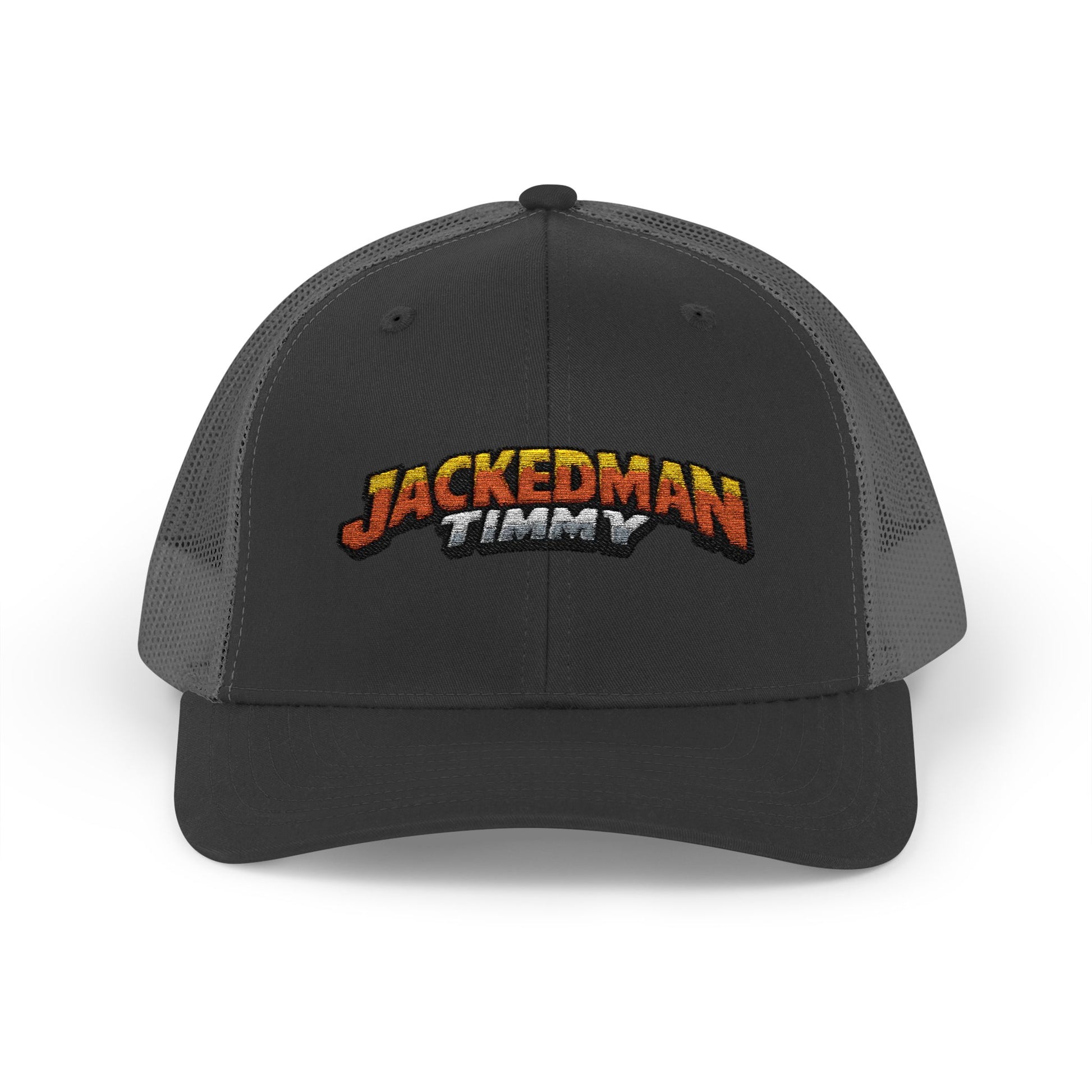 Black cap with 'Jackedman Timmy' logo on a white background