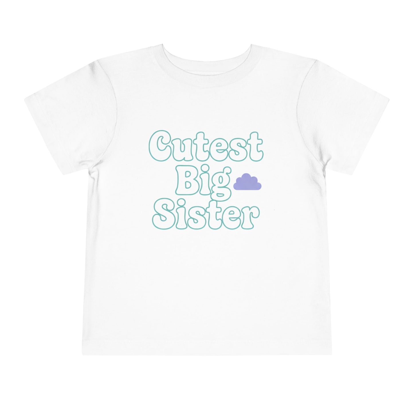 White t-shirt with 'Cutest Big Sister' text on a white background