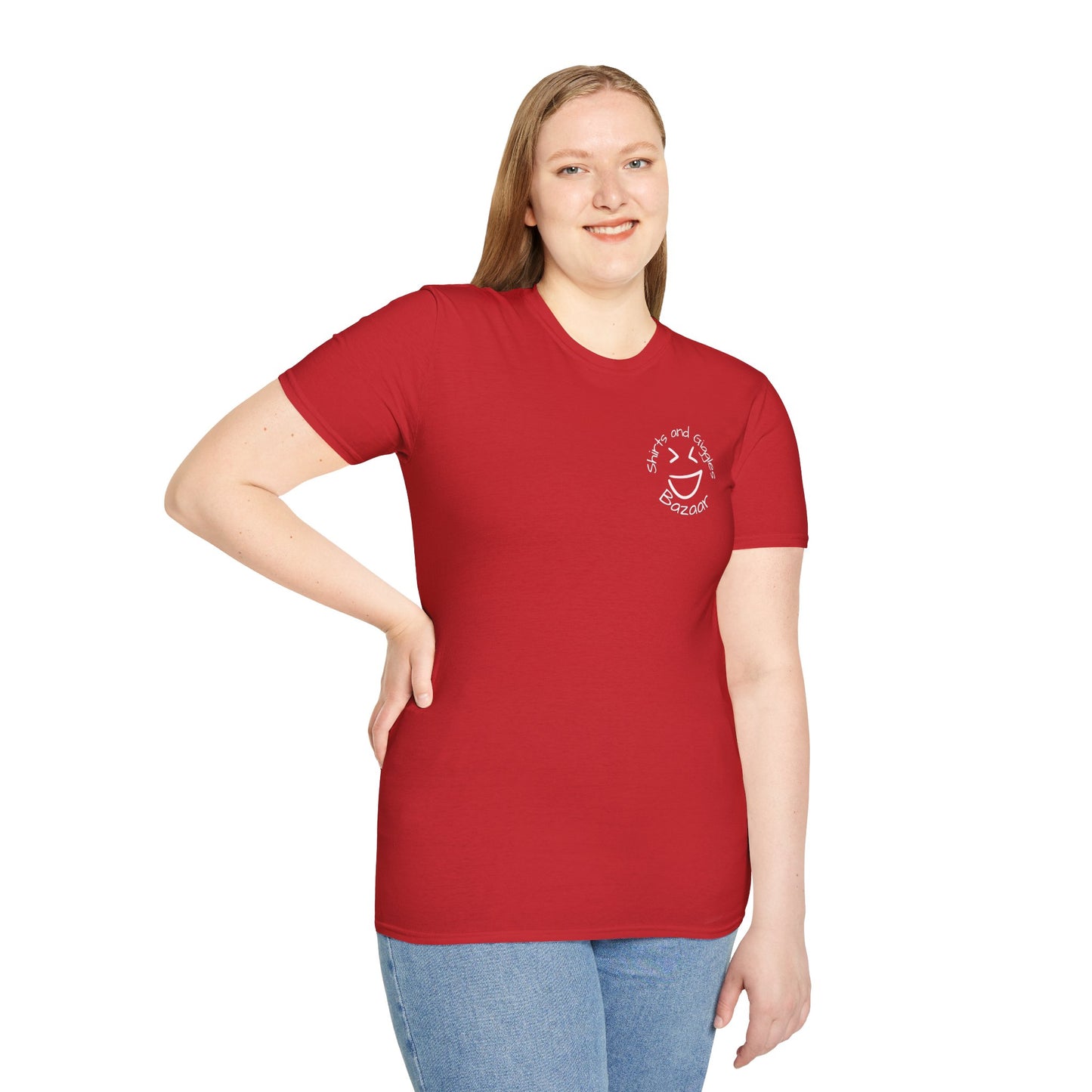 Shirts & Giggles Bazaar Logo T-Shirt – Minimal Front, Bold Back Print with Website