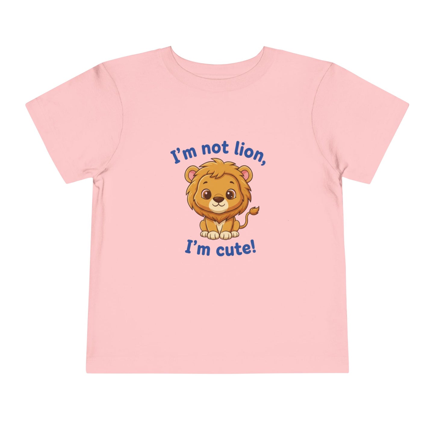 Pink t-shirt with a lion graphic and text "I'm Not Lion I'm Cute"  Bella+Canvas 3001T on a white background