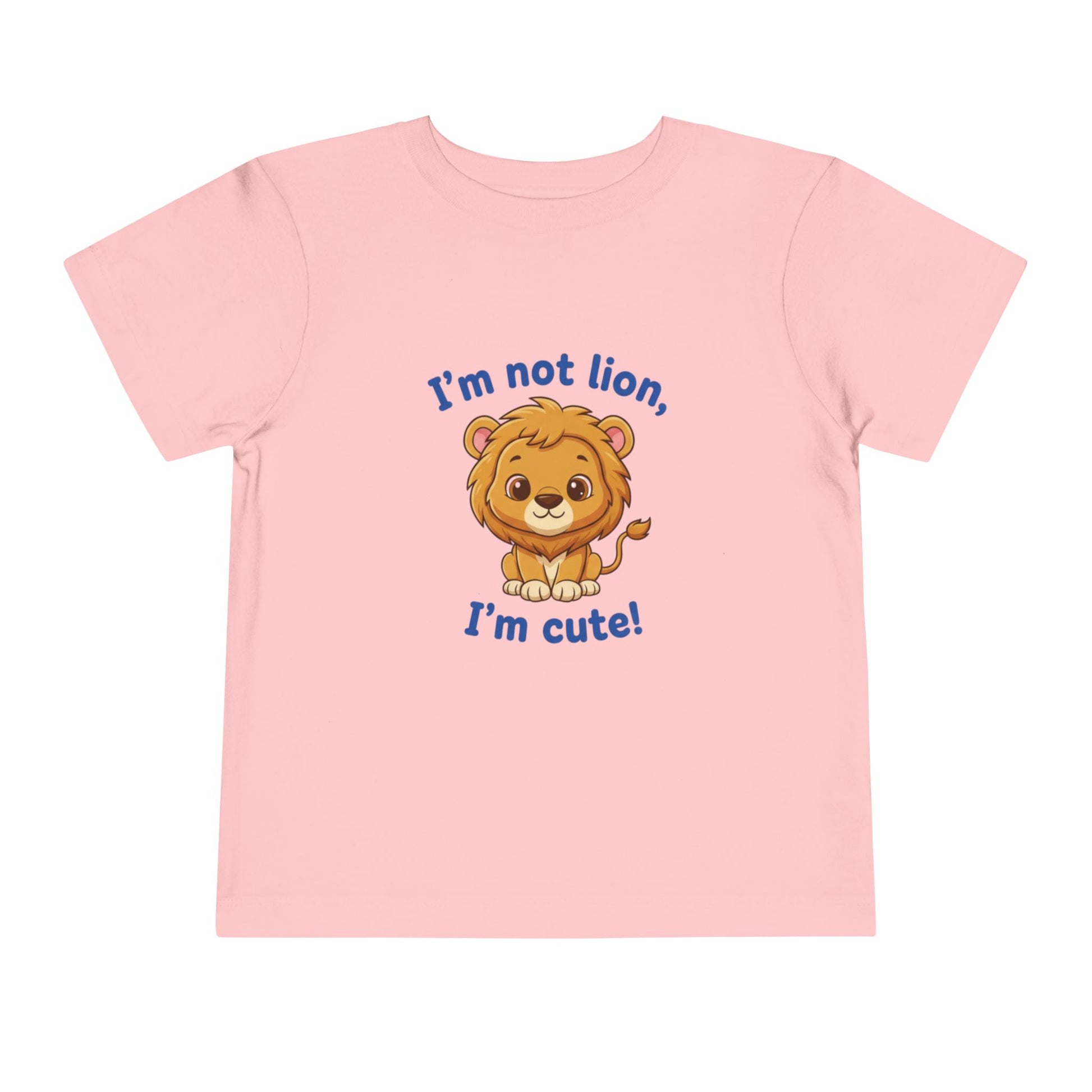 Pink t-shirt with a lion graphic and text "I'm Not Lion I'm Cute"  Bella+Canvas 3001T on a white background