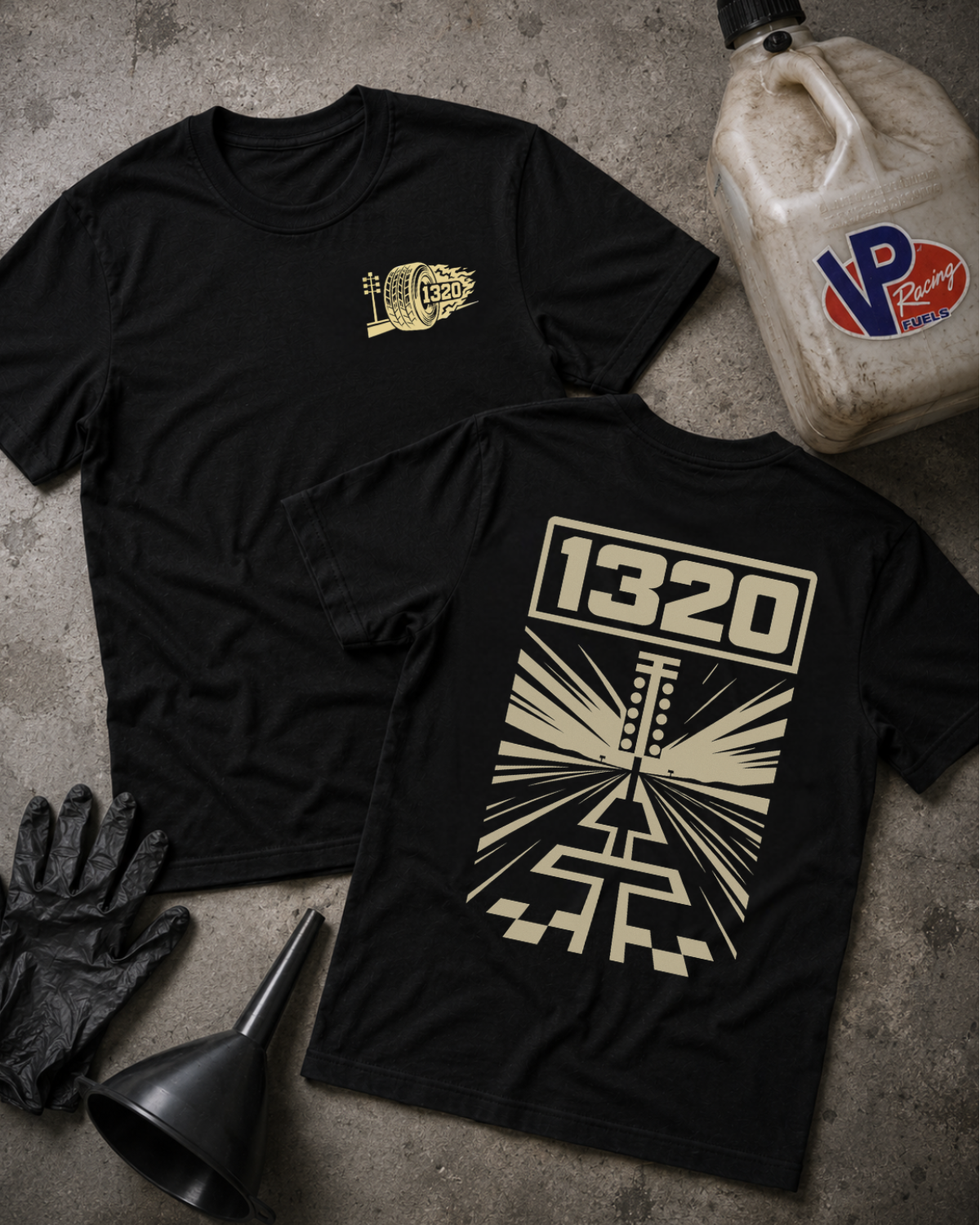 Black t-shirt with '1320' design