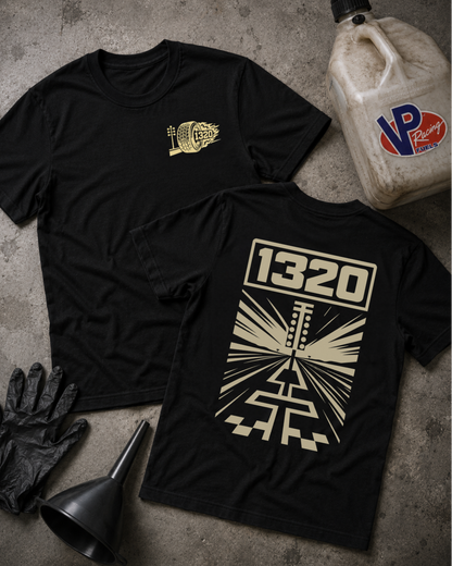 Black t-shirt with '1320' design