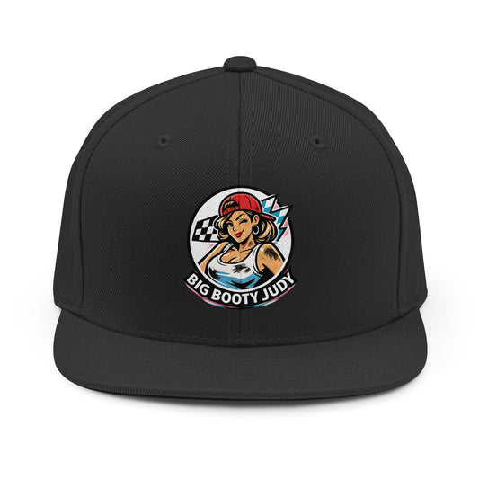 Black cap with 'Big Booty Judy' logo on a white background
