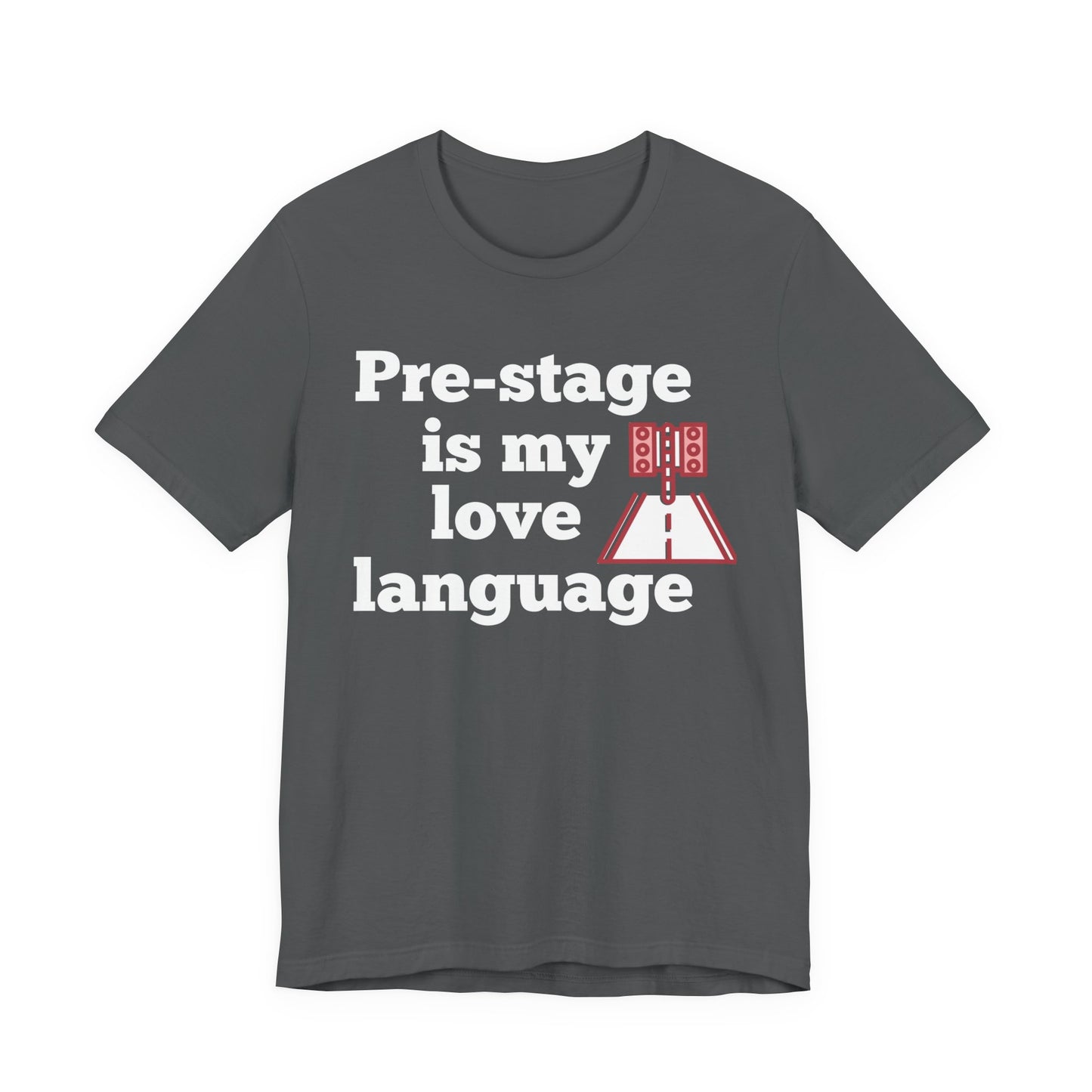 Gray t-shirt with white text 'Snooze button is my love language' and red graphic on a white background