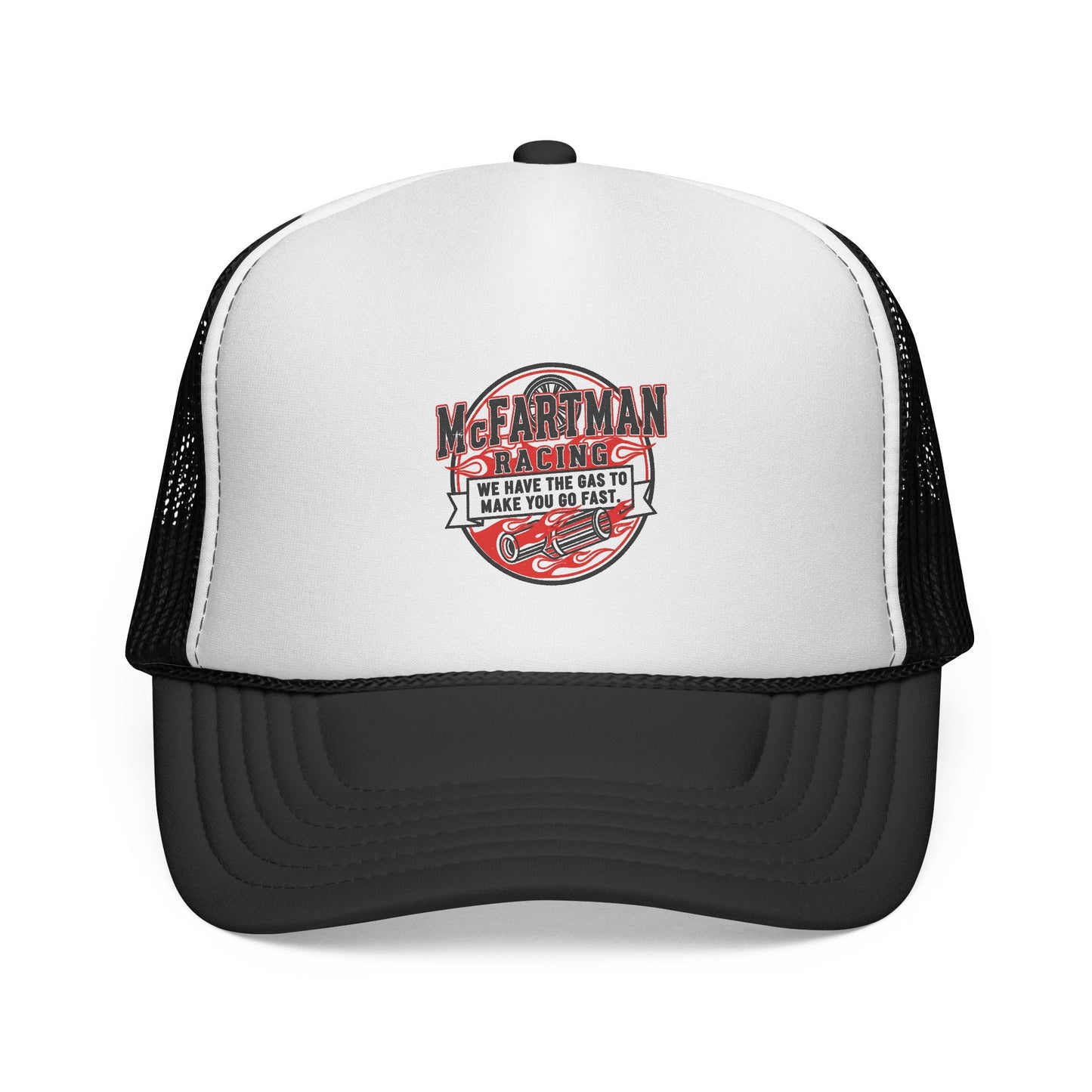 Trucker hat with McFARTMAN Racing logo on a white background