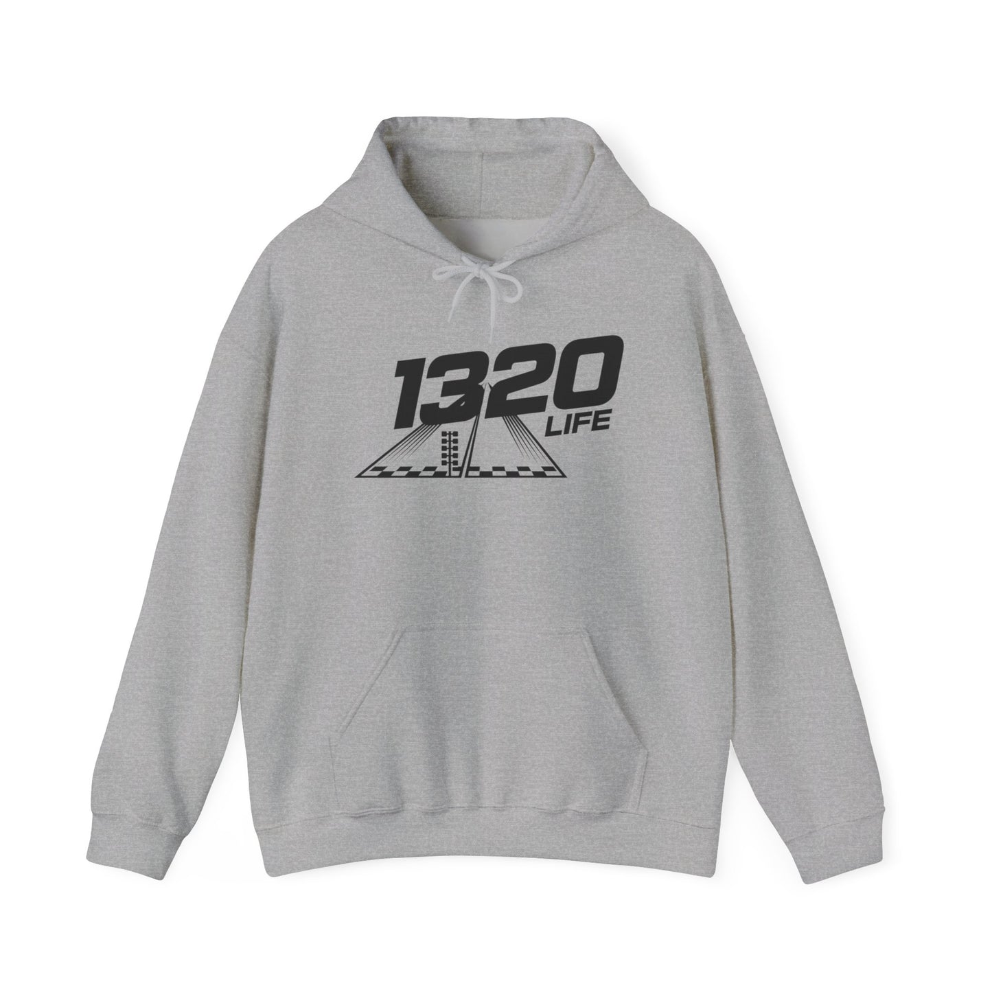 Gray hoodie with '1320 LIFE' logo on a white background