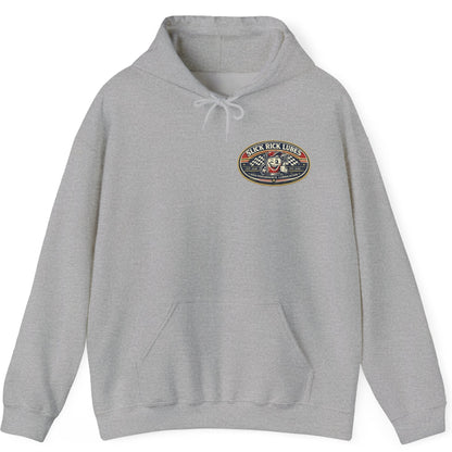 Gray hoodie with a 'Slick Rick Lubes' logo on the chest against a white background
