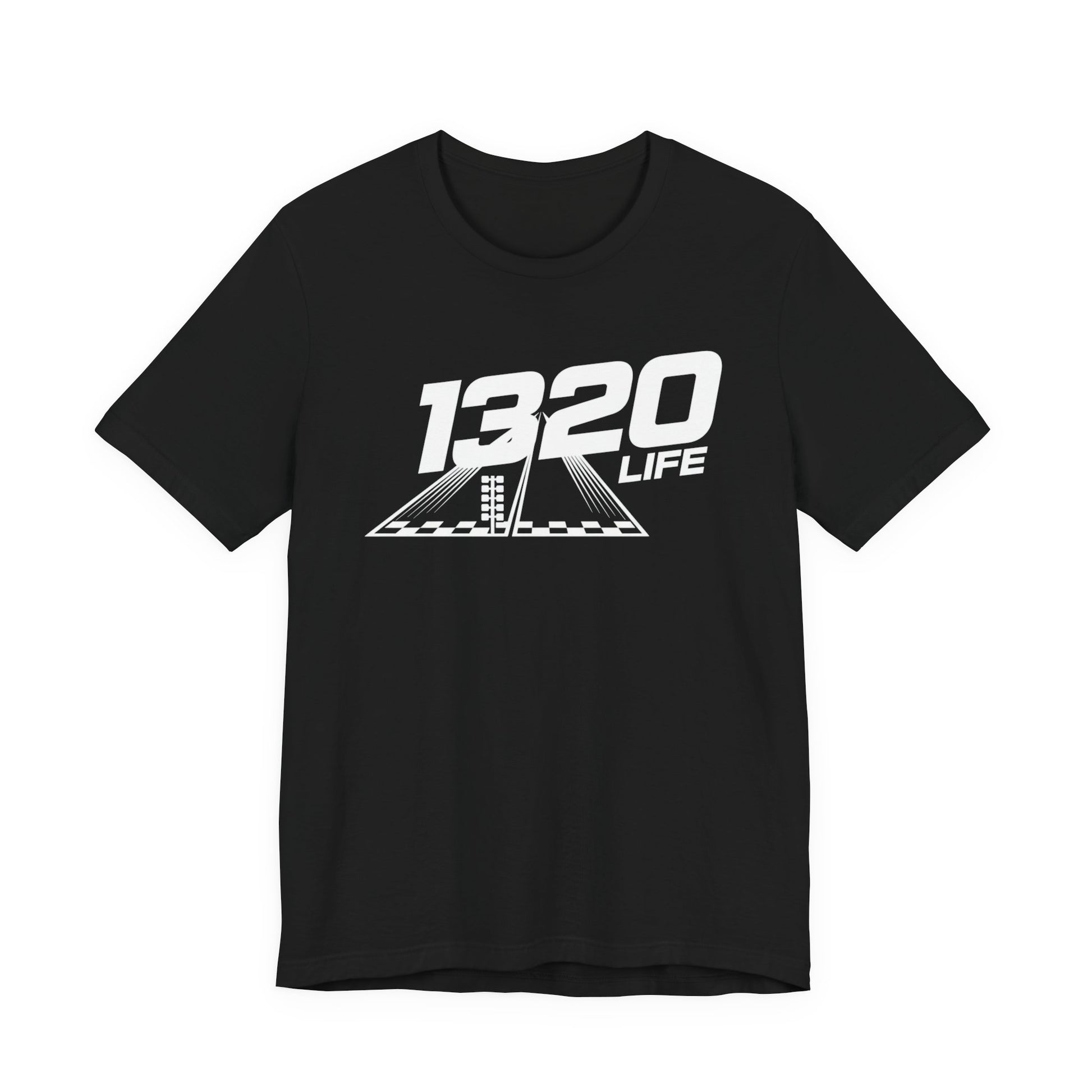 Black t-shirt with '1320 LIFE' logo on a white background