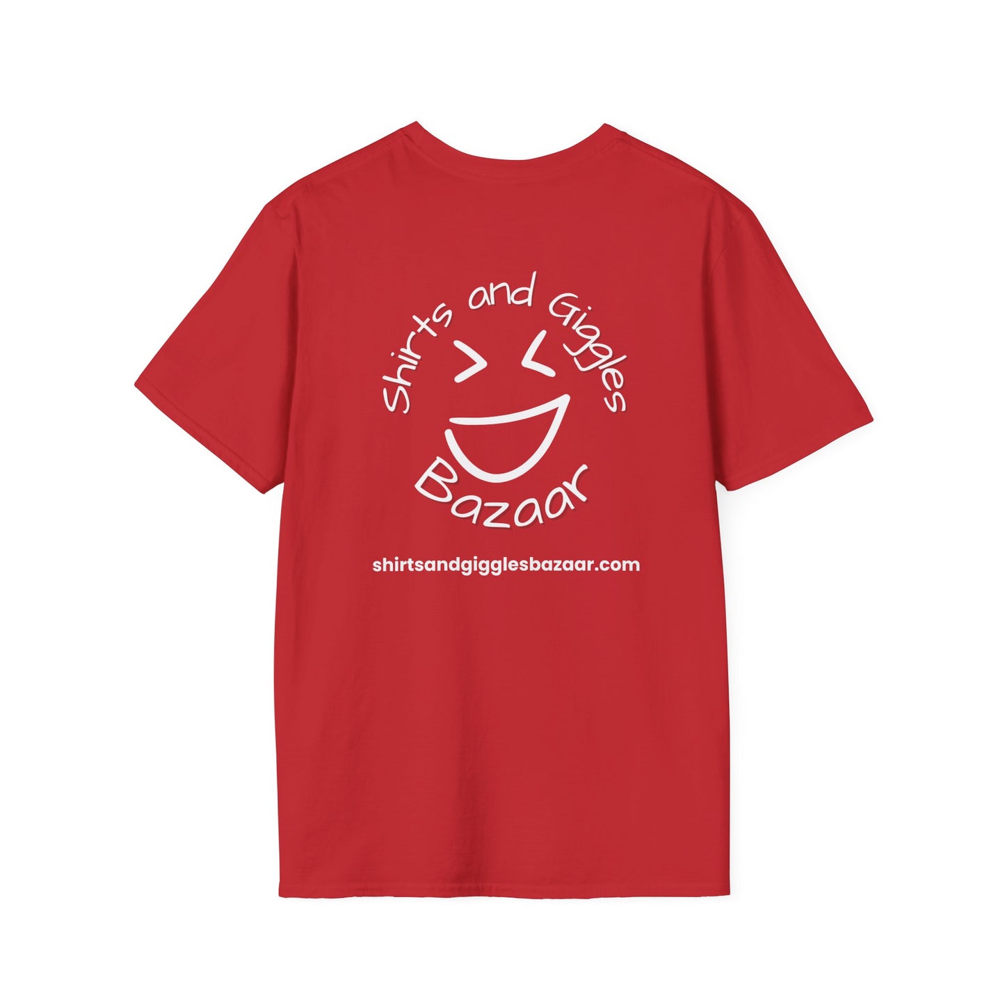 Shirts & Giggles Bazaar Logo T-Shirt – Minimal Front, Bold Back Print with Website
