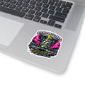 A colorful “Sick Puke Tank” kiss‑cut sticker featuring a bold, cartoon‑style engine puke tank with neon accents and playful lettering. The design has a bright, high‑contrast motorsport aesthetic and a clean white border around the edges, placed on a laptop hand rest