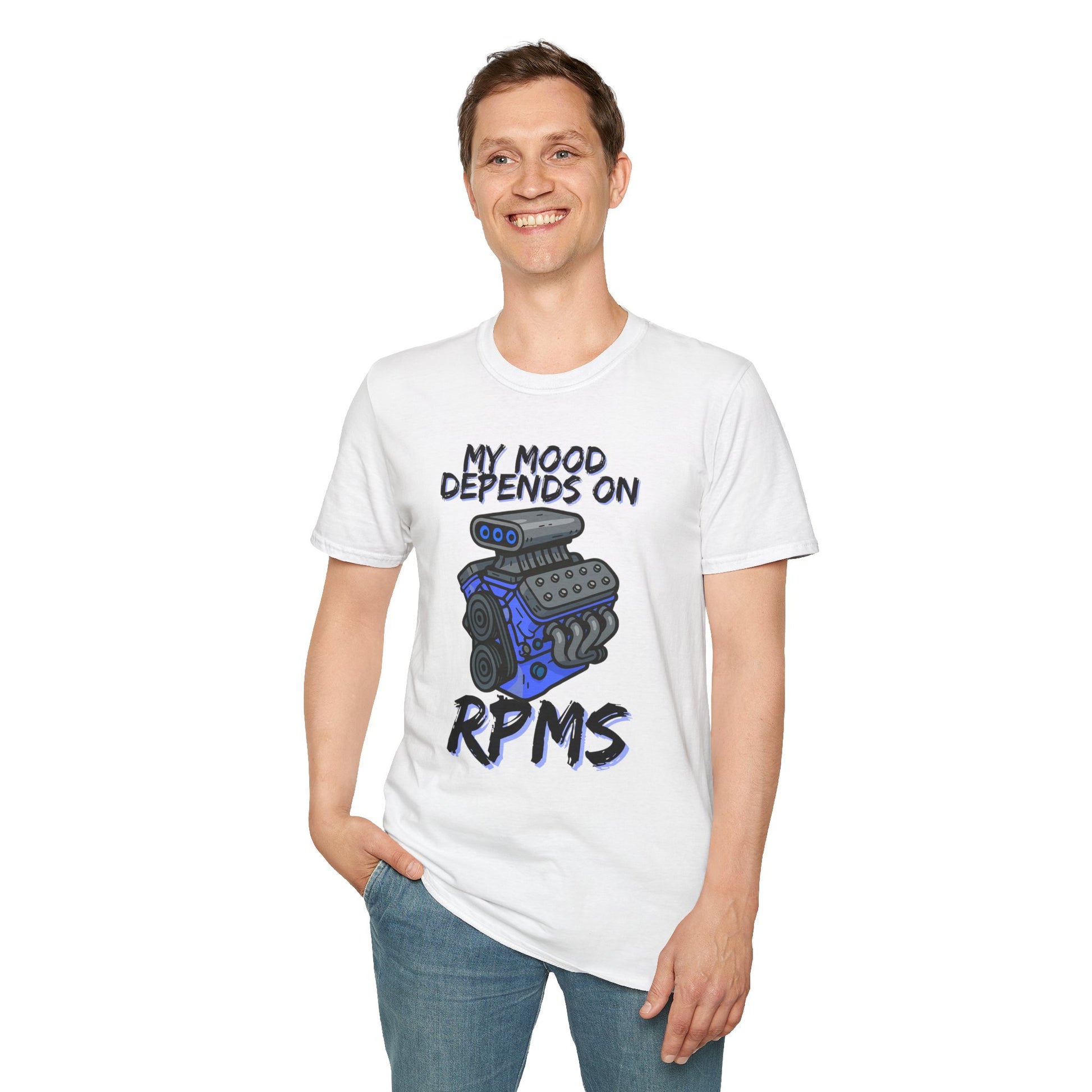 Person wearing a white t-shirt with a graphic and text on a white background