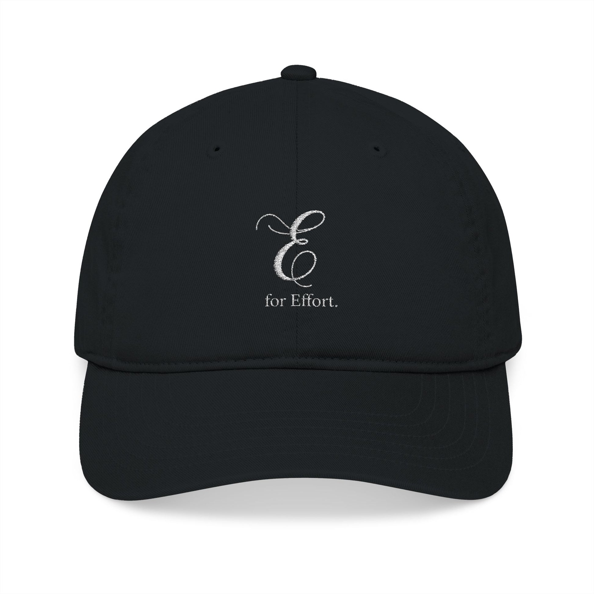 E for Effort embroidered organic cotton dad hat in black