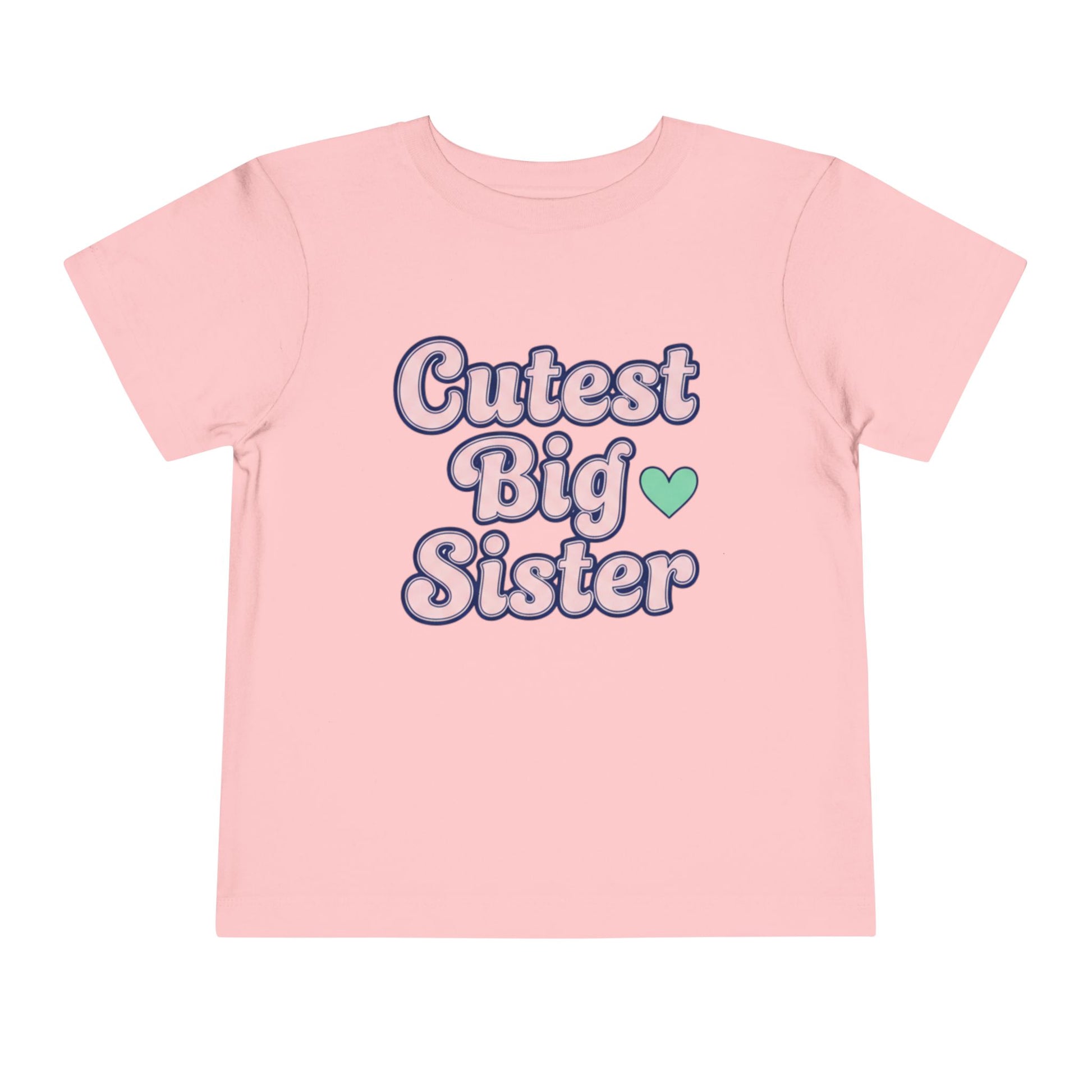 Pink t-shirt with 'Cutest Big Sister' text and heart on a white background