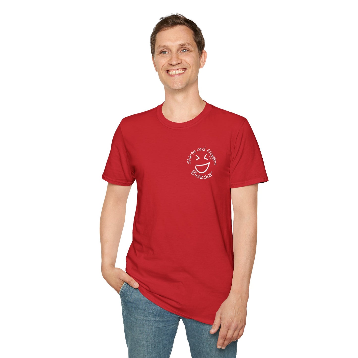 Shirts & Giggles Bazaar Logo T-Shirt – Minimal Front, Bold Back Print with Website