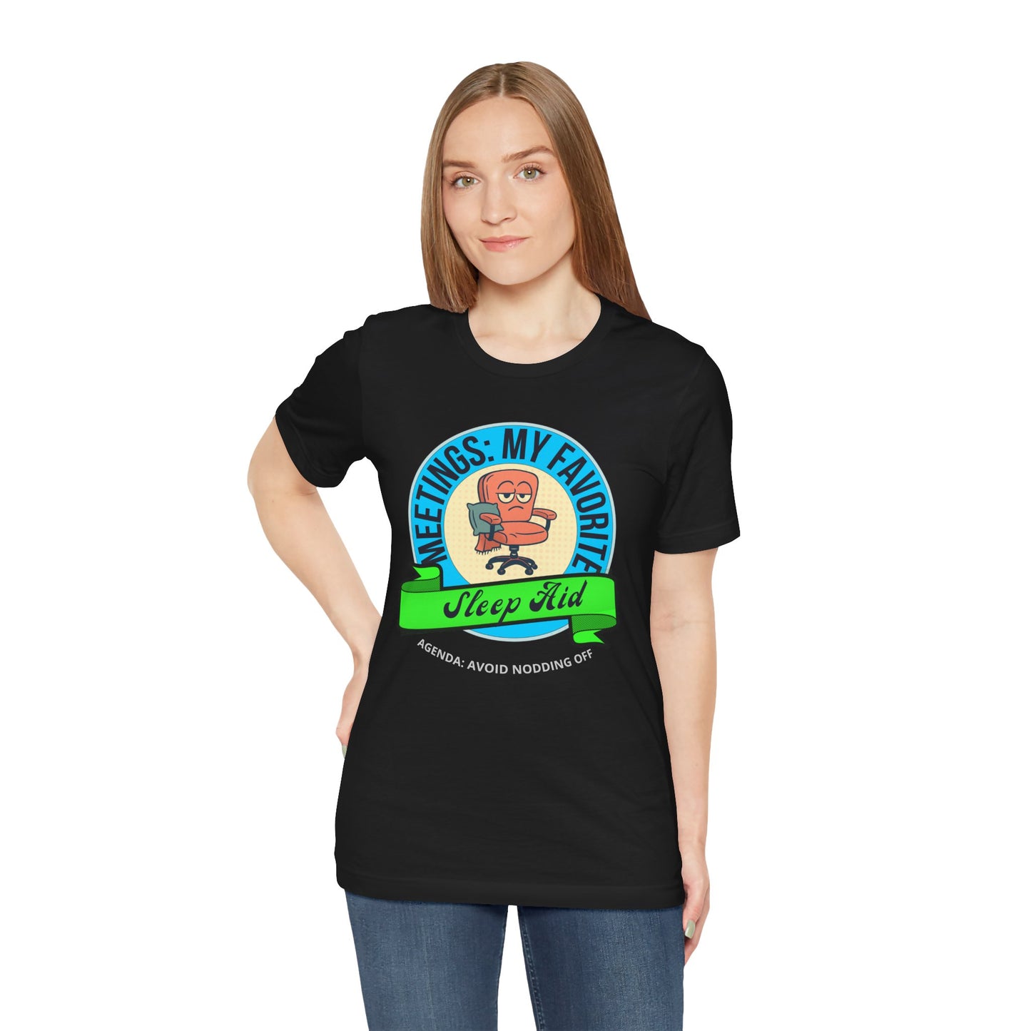 Person wearing a black t-shirt with a colorful graphic design on a white background