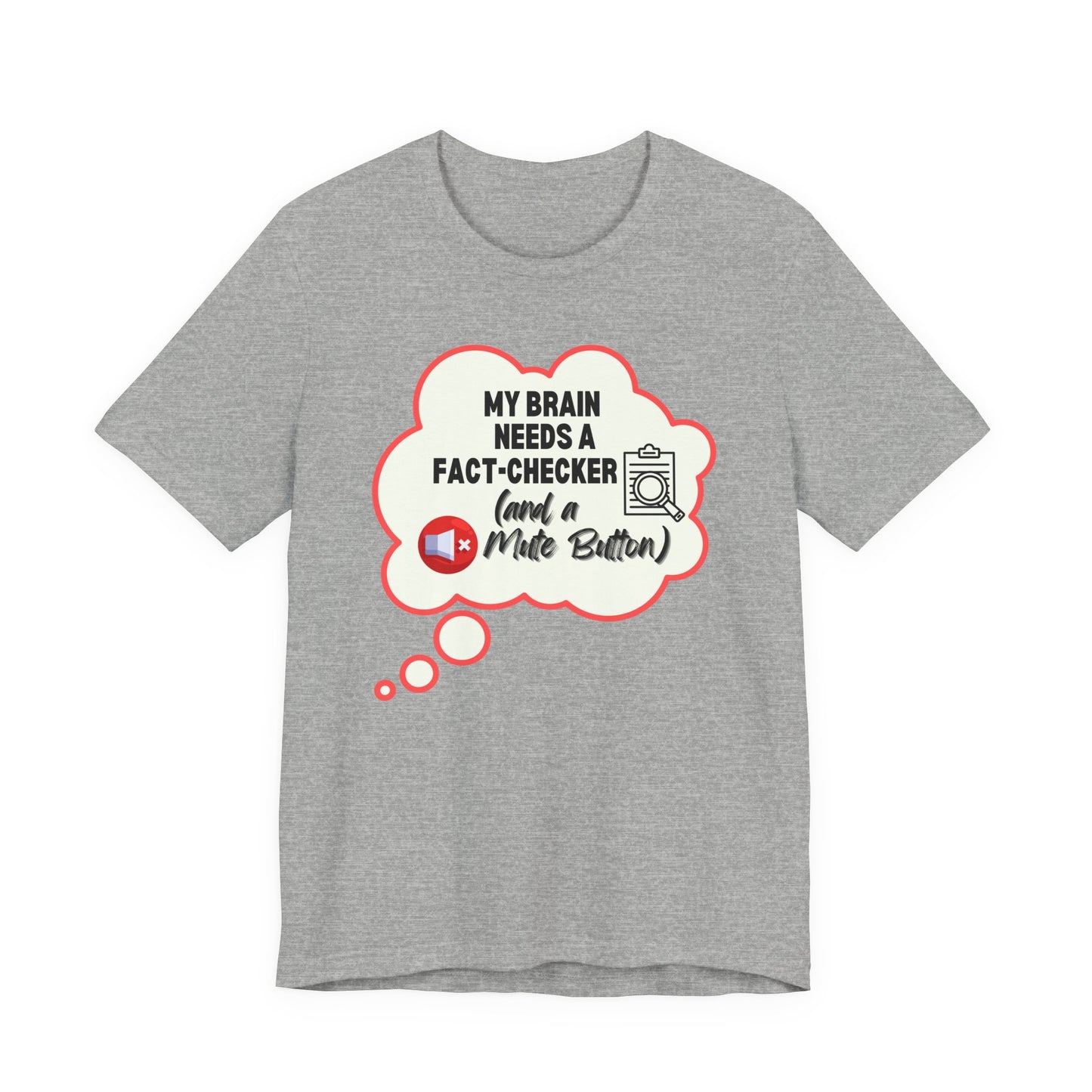 Gray t-shirt with a graphic and text about a fact-checker on a white background