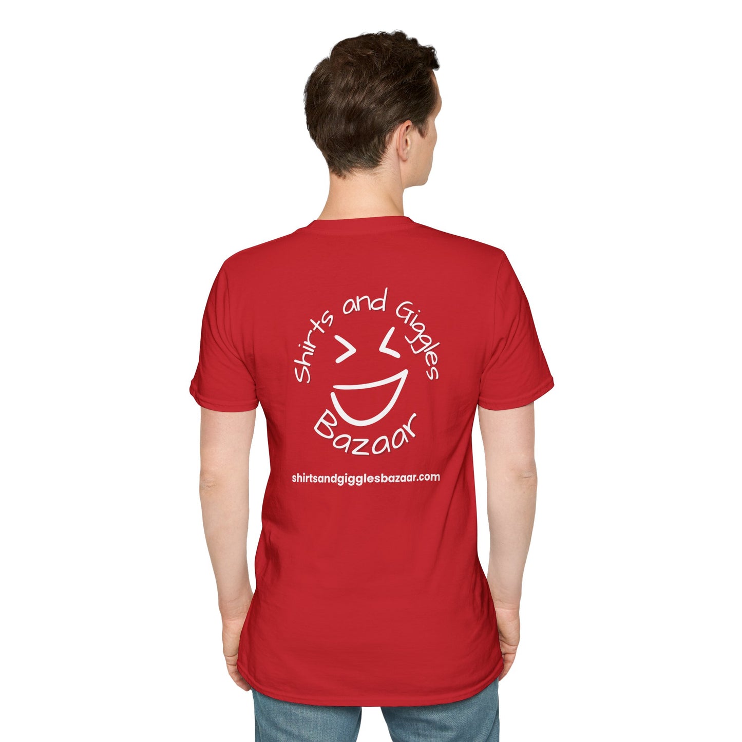 Shirts & Giggles Bazaar Logo T-Shirt – Minimal Front, Bold Back Print with Website