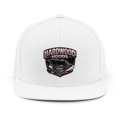 White cap with Hardwood Hoods logo on a white background