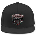 Black cap with 'Hardwood Hoods' logo on a white background