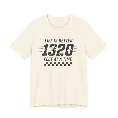 Quarter mile drag racing t-shirt Bella Canvas 3001 natural color racing flag design