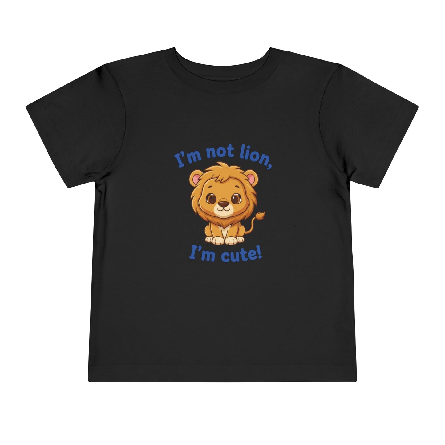  Black t-shirt with a lion graphic and text "I'm Not Lion I'm Cute"  Bella+Canvas 3001T on a white background