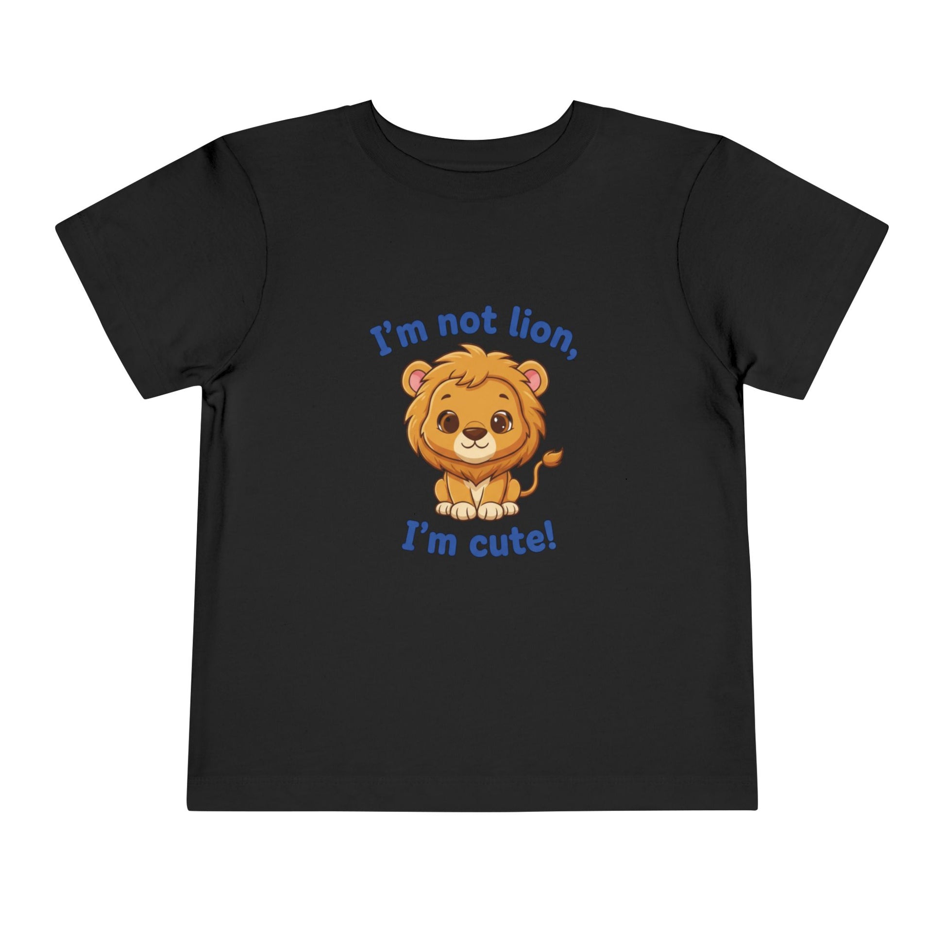  Black t-shirt with a lion graphic and text "I'm Not Lion I'm Cute"  Bella+Canvas 3001T on a white background