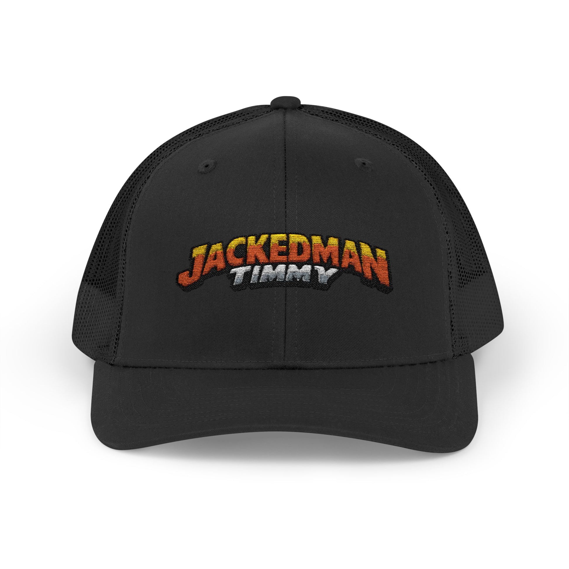 Black cap with 'Jackedman Timmy' logo on a white background