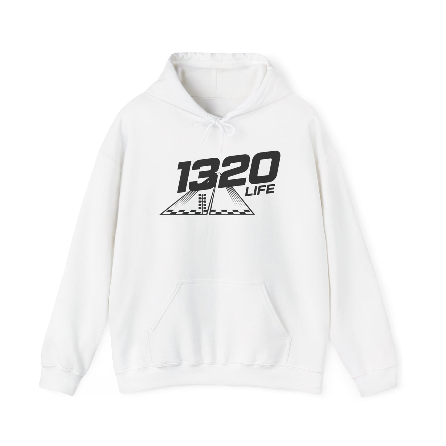 White hoodie with '1320 LIFE' logo on a white background
