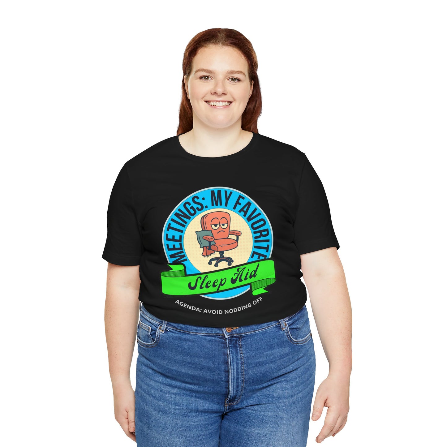 Person wearing a black t-shirt with a graphic design on a white background