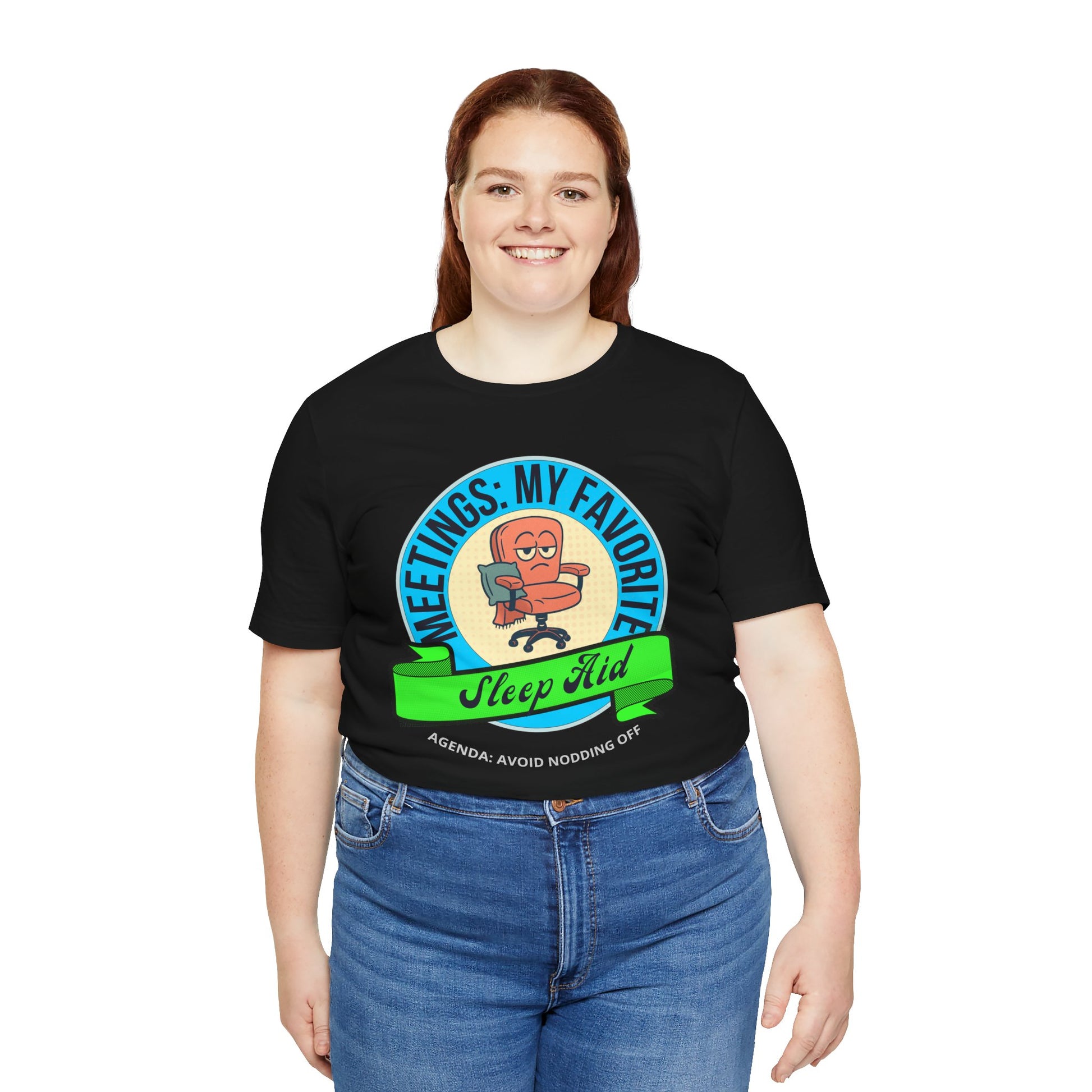 Person wearing a black t-shirt with a graphic design on a white background