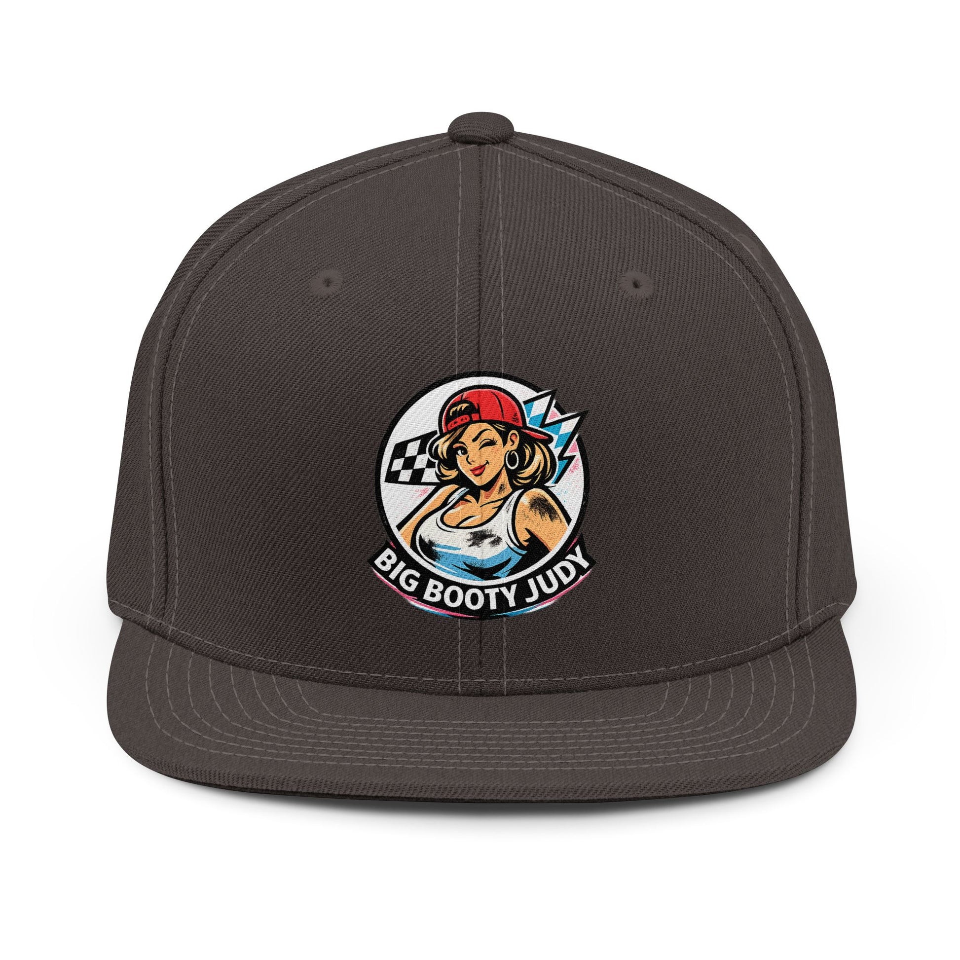 Black cap with 'Big Booty Judy' logo on a white background