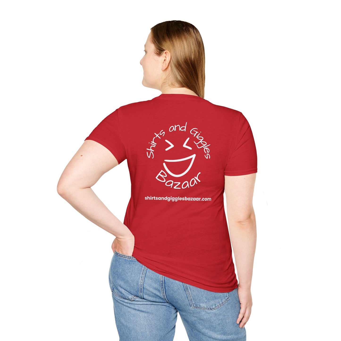 Shirts & Giggles Bazaar Logo T-Shirt – Minimal Front, Bold Back Print with Website