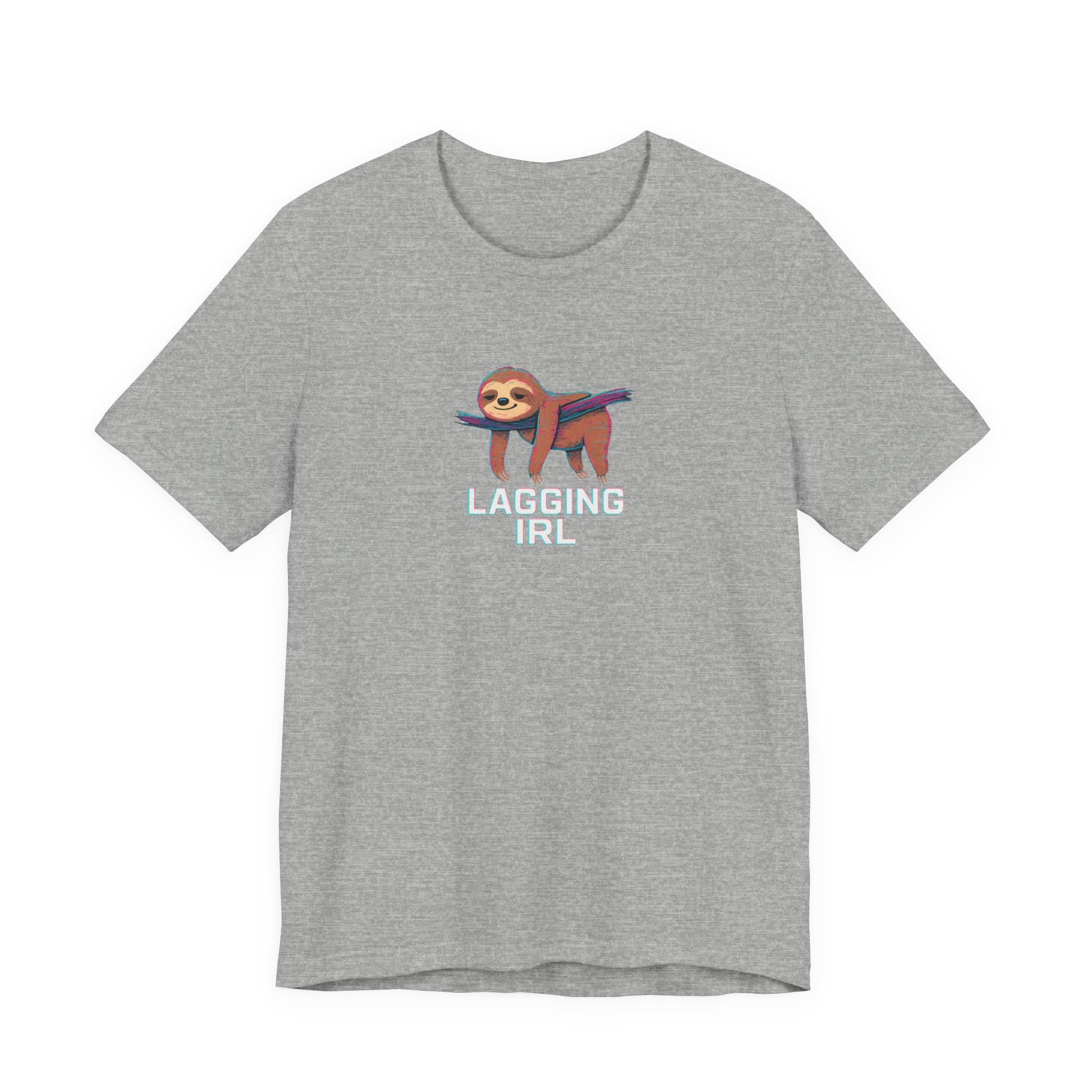 Gray t-shirt with a sloth emoji and 'LAGGING IRL' text on a white background