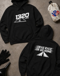 Black hoodie with 'Drag Race or Go Home' text on the back