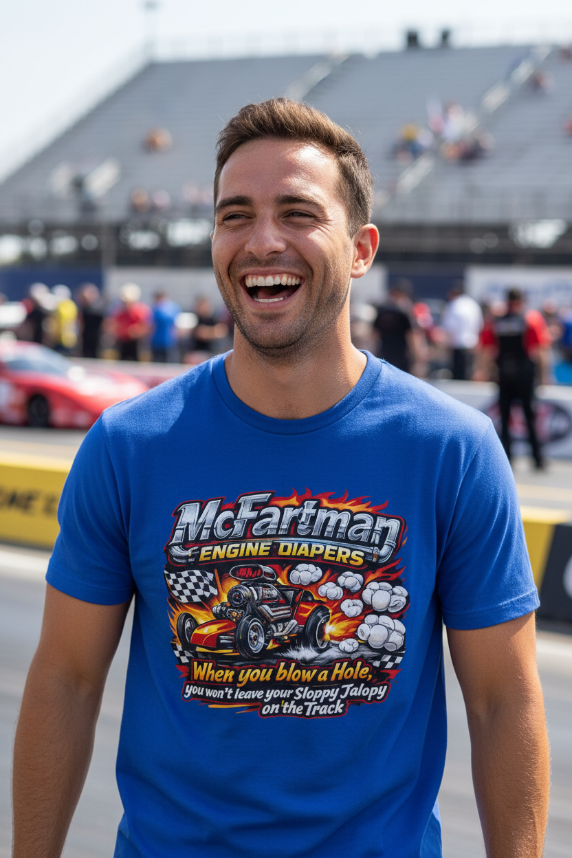 McFartman Engine Diapers T-Shirt Close-Up Detail Shot