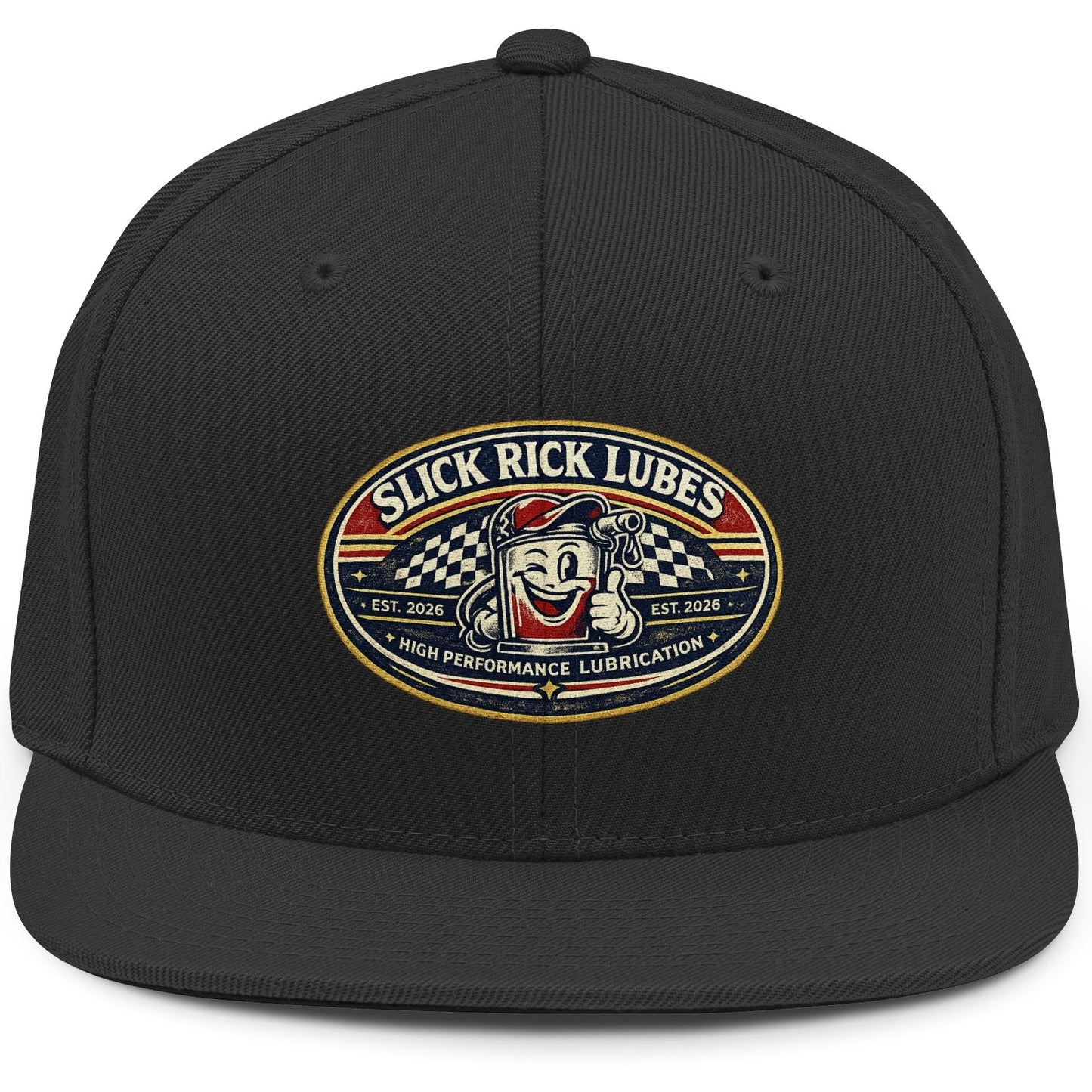 Black Slick Rick Lubes logo snapback hat
