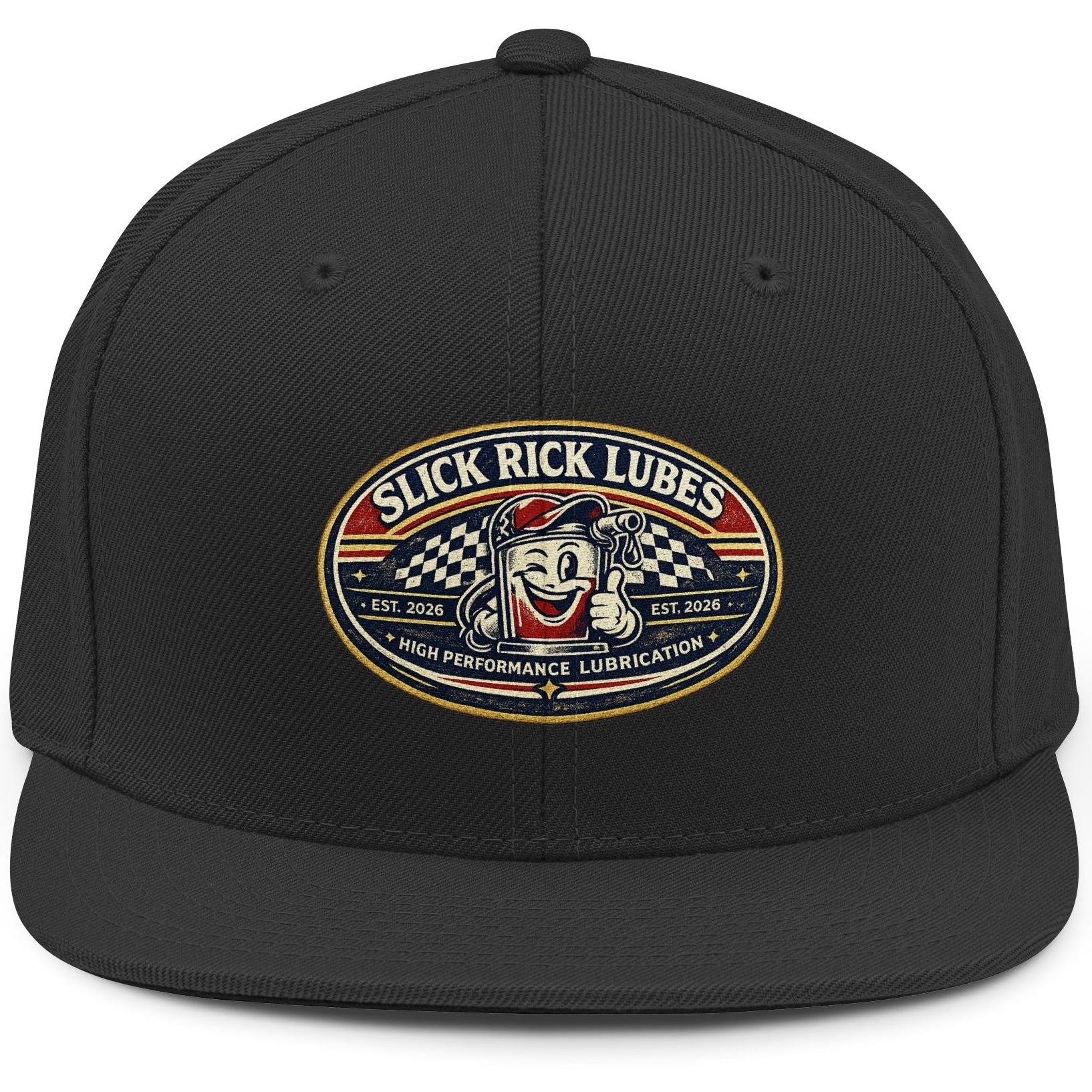 Black Slick Rick Lubes logo snapback hat