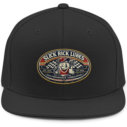 Black Slick Rick Lubes logo snapback hat